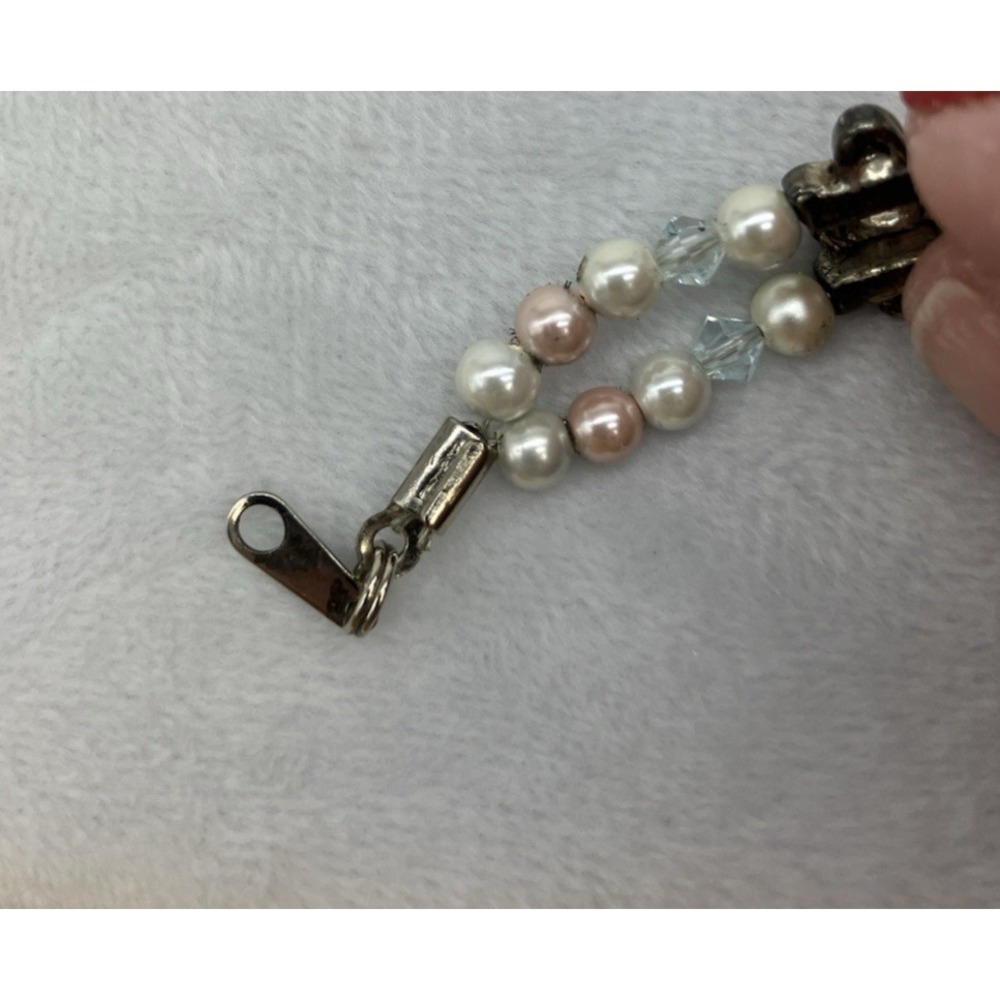 Handmade 2 Row Panel Bracelet Pearl Rhinestone Regal Royalcore Coquette Romantic - Picture 8 of 10